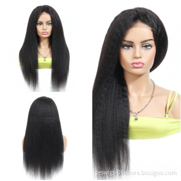 Wholesale Cheap Indian Human Hair 100% Unprocessed Cuticle Aligned Virgin Indian Wig Yaki Straight Lace Closure Wig Human Hair